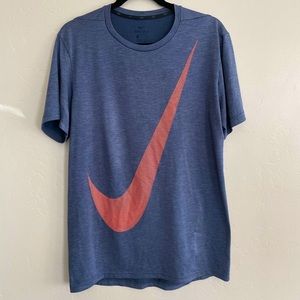 🔮2/$14~Nike Dri-Fit Breathe Blue/Red Swoosh Logo Training Shirt~Medium